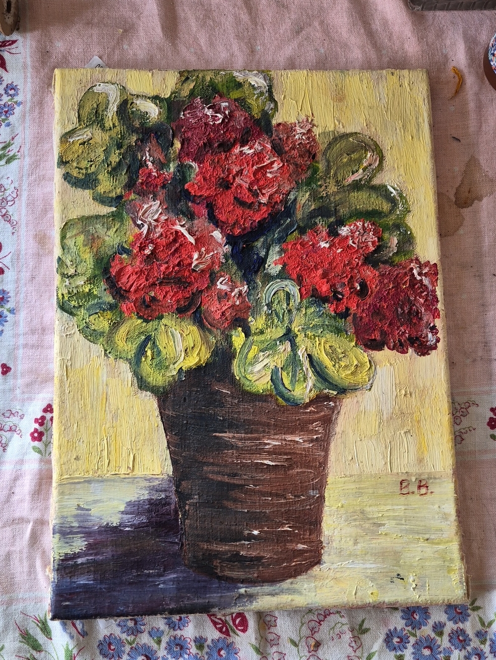 Hand-Painted Floral Canvas Wall Art Red Green 10 x 14